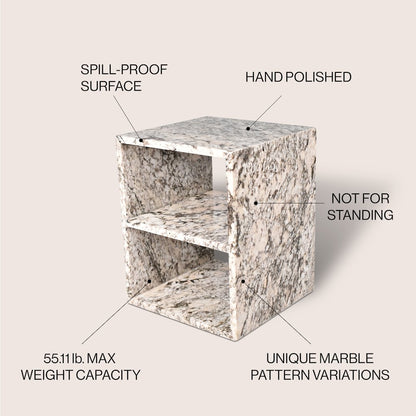 Sloane Modern 20" Genuine Beige Marble Square End Table with Open Shelf
