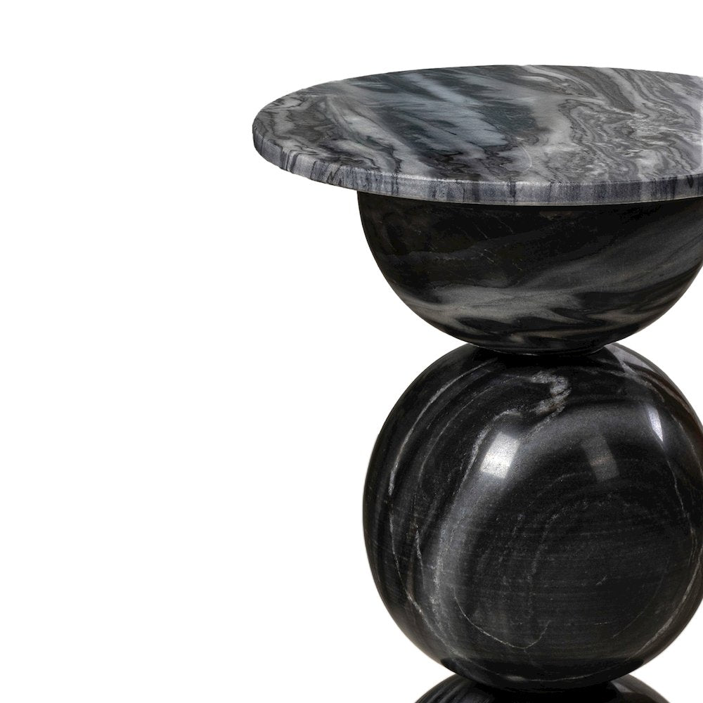 Aura Modern 19" Round Glossy Solid Marble Sculptural Stacked Sphere End Table