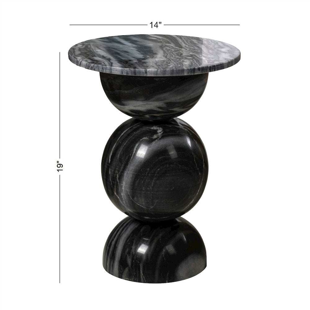 Aura Modern 19" Round Glossy Solid Marble Sculptural Stacked Sphere End Table