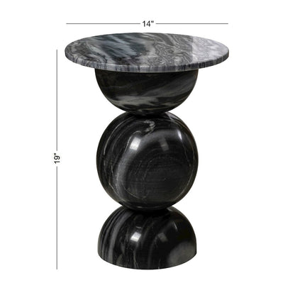 Aura Modern 19" Round Glossy Solid Marble Sculptural Stacked Sphere End Table