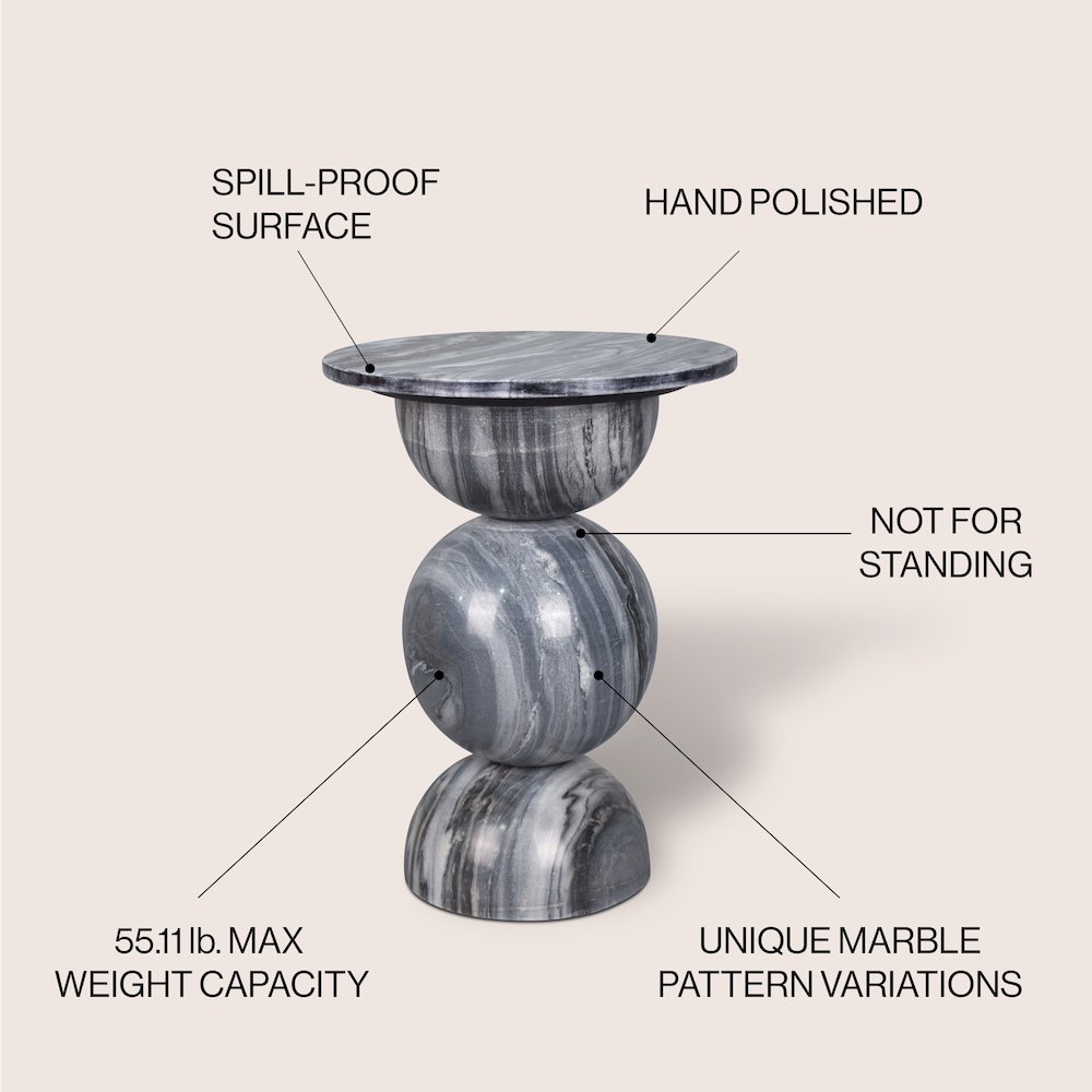 Aura Modern 19" Round Glossy Solid Marble Sculptural Stacked Sphere End Table