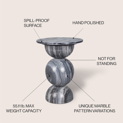 Aura Modern 19" Round Glossy Solid Marble Sculptural Stacked Sphere End Table