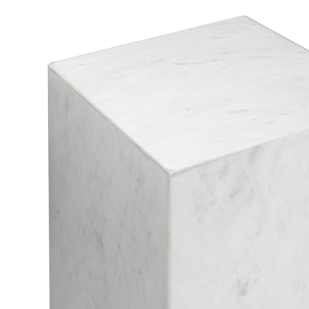 Felix Solid Marble Square Plinth Block Pedestal End Table, White