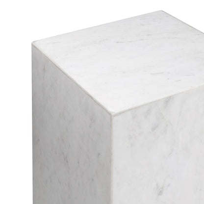 Felix Solid Marble Square Plinth Block Pedestal End Table, White