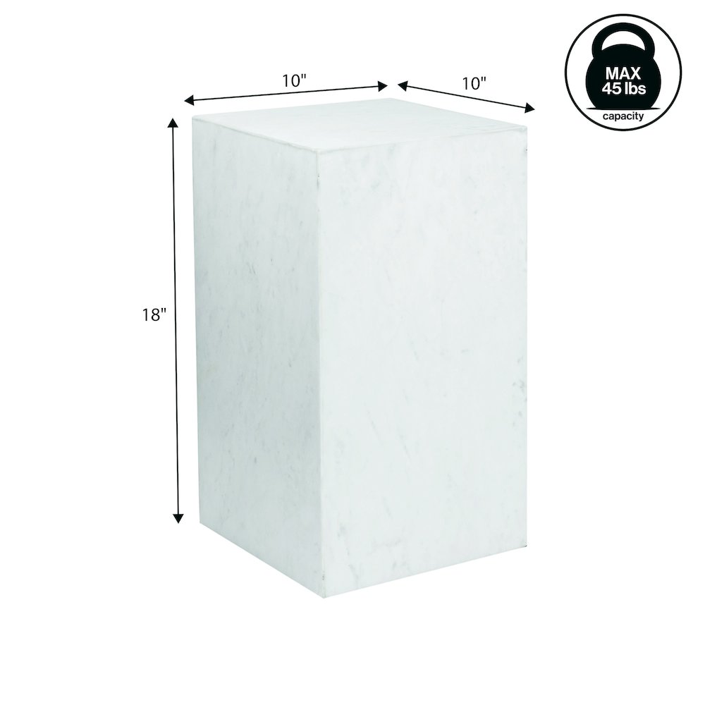 Felix Solid Marble Square Plinth Block Pedestal End Table, White