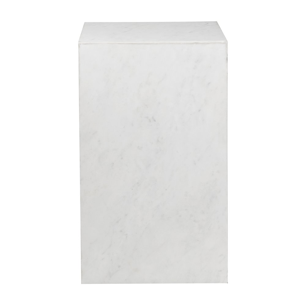 Felix Solid Marble Square Plinth Block Pedestal End Table, White