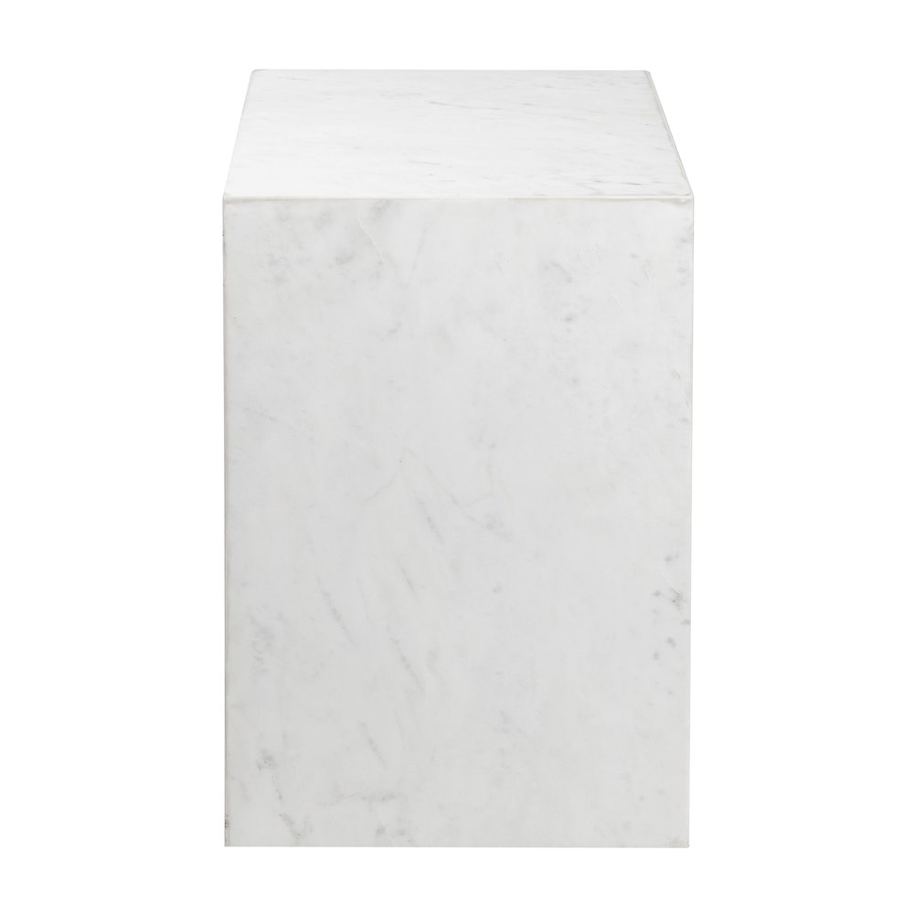 Felix Solid Marble Square Plinth Block Pedestal End Table, White