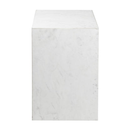 Felix Solid Marble Square Plinth Block Pedestal End Table, White