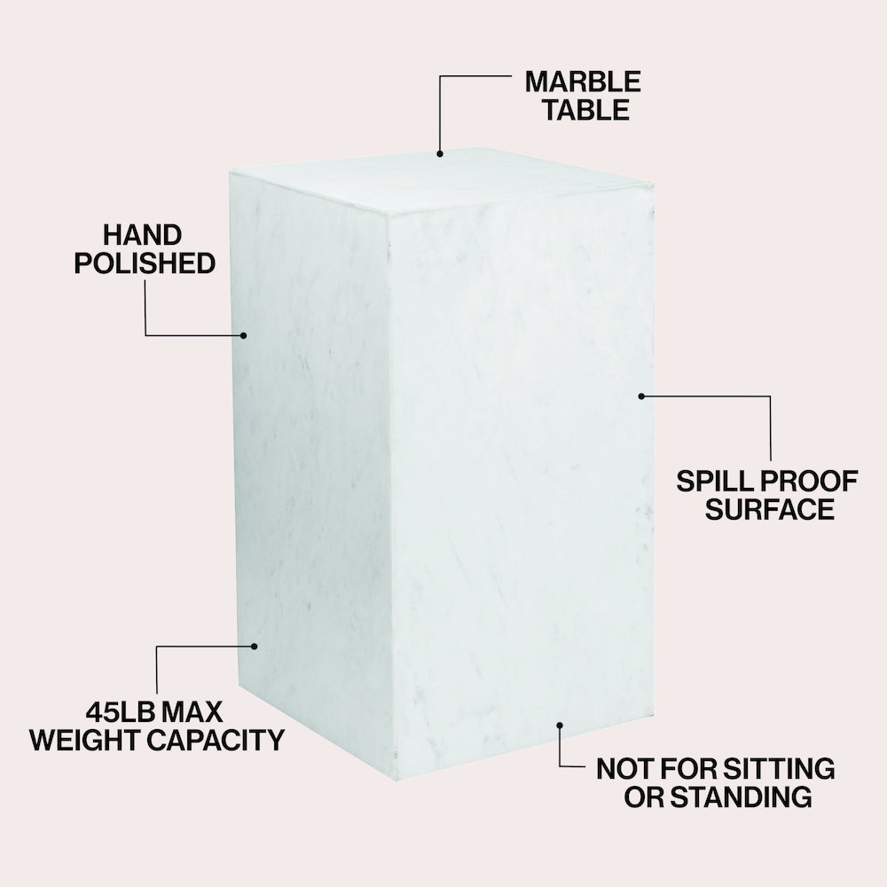 Felix Solid Marble Square Plinth Block Pedestal End Table, White