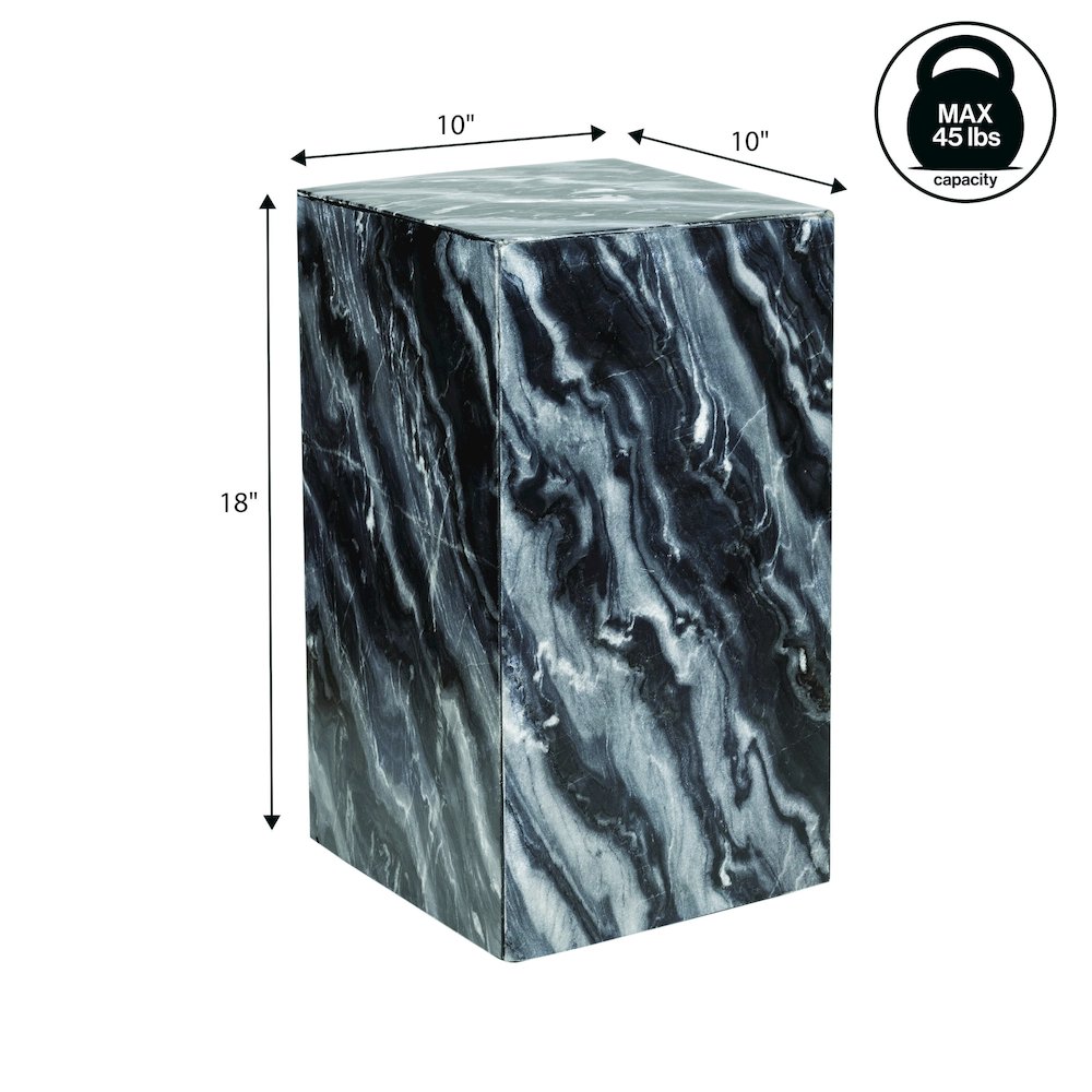 Felix Solid Marble Square Plinth Block Pedestal End Table, Black/Gray