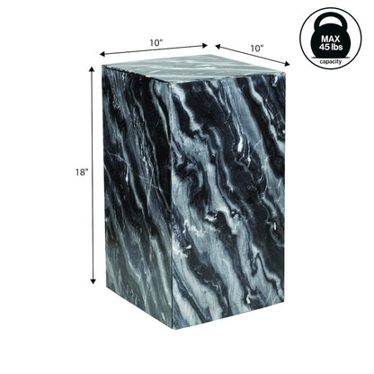 Felix Solid Marble Square Plinth Block Pedestal End Table, Black/Gray