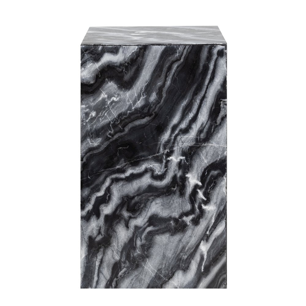 Felix Solid Marble Square Plinth Block Pedestal End Table, Black/Gray
