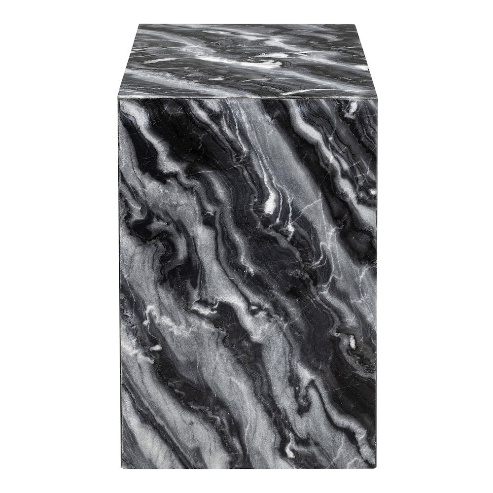 Felix Solid Marble Square Plinth Block Pedestal End Table, Black/Gray