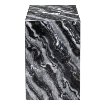 Felix Solid Marble Square Plinth Block Pedestal End Table, Black/Gray