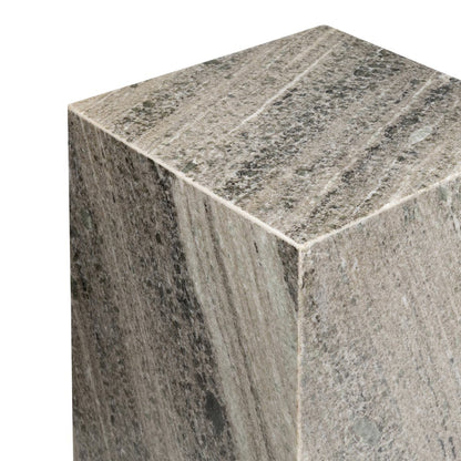 Felix Solid Marble Square Plinth Block Pedestal End Table, Gray/Beige