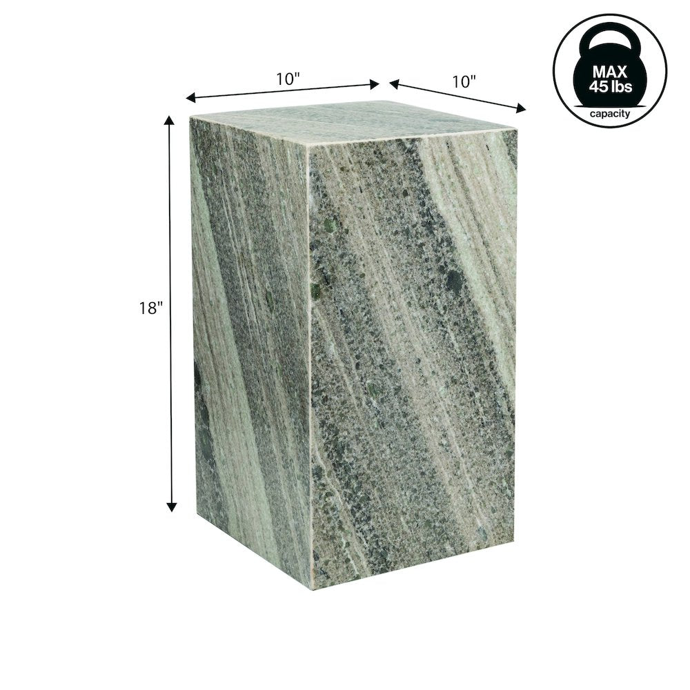 Felix Solid Marble Square Plinth Block Pedestal End Table, Gray/Beige