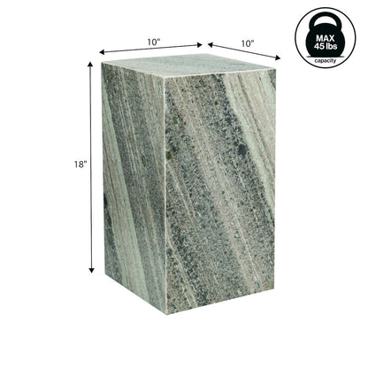 Felix Solid Marble Square Plinth Block Pedestal End Table, Gray/Beige