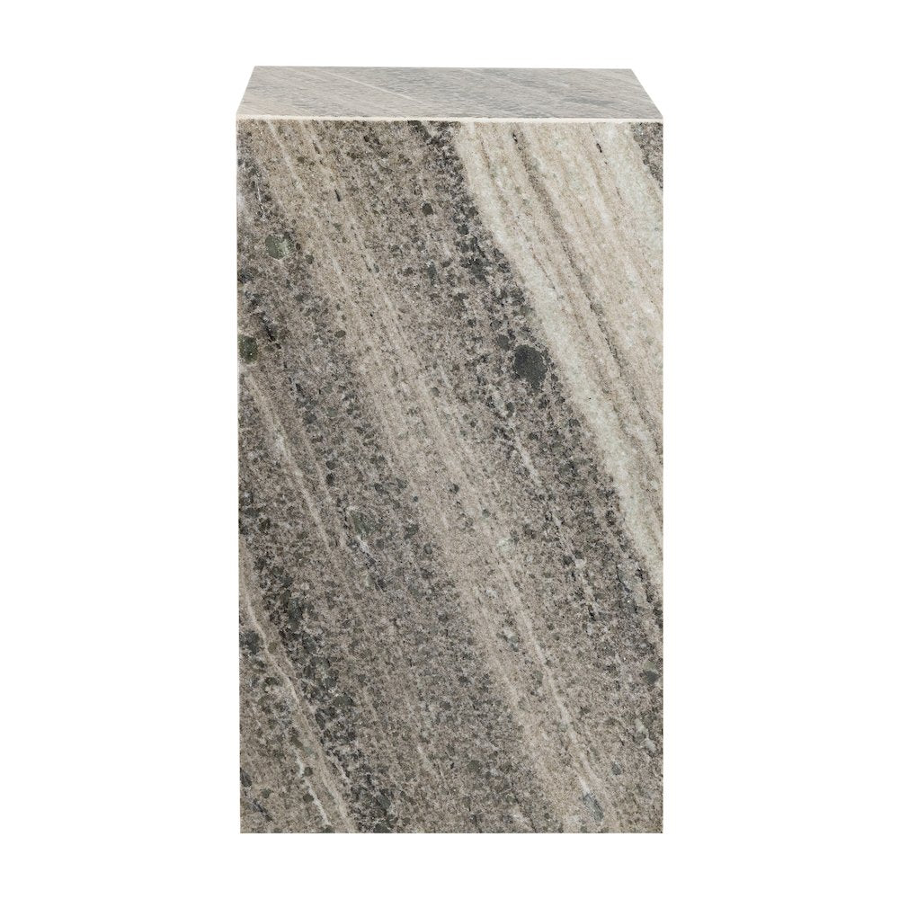 Felix Solid Marble Square Plinth Block Pedestal End Table, Gray/Beige
