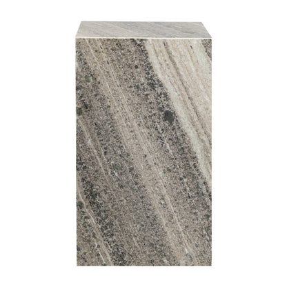 Felix Solid Marble Square Plinth Block Pedestal End Table, Gray/Beige