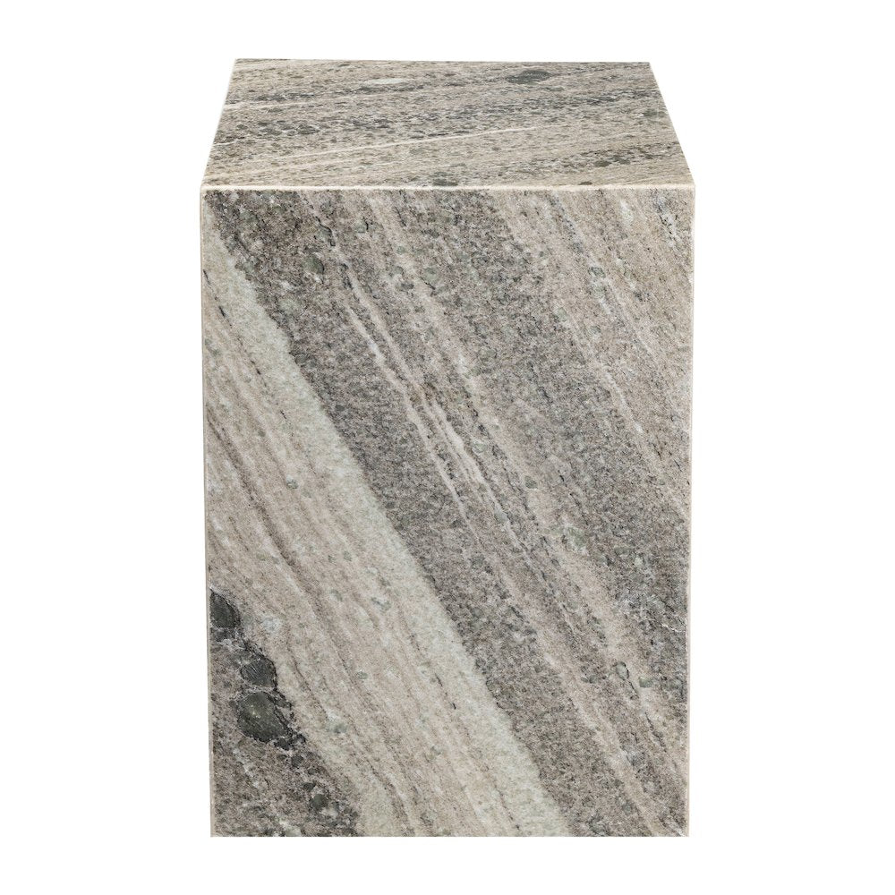Felix Solid Marble Square Plinth Block Pedestal End Table, Gray/Beige