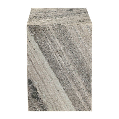 Felix Solid Marble Square Plinth Block Pedestal End Table, Gray/Beige