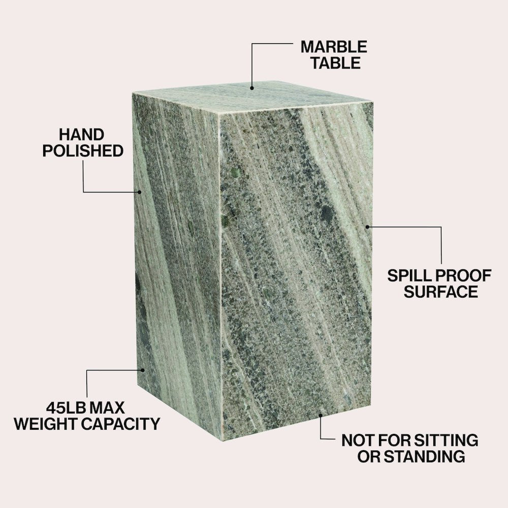 Felix Solid Marble Square Plinth Block Pedestal End Table, Gray/Beige