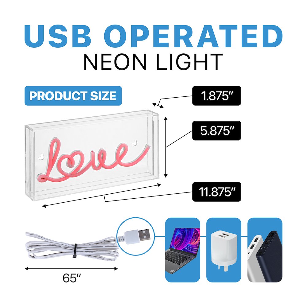 Love Contemporary Glam Acrylic Box Usb Operated Led Neon Light