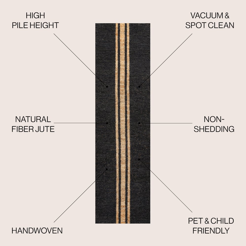 Olivier Rustic Farmhouse Wide Ticking Stripe Jute Runner Rug