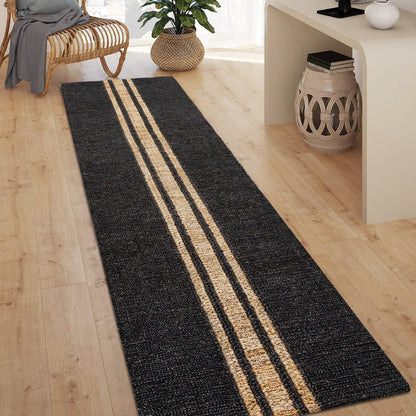 Olivier Rustic Farmhouse Wide Ticking Stripe Jute Runner Rug