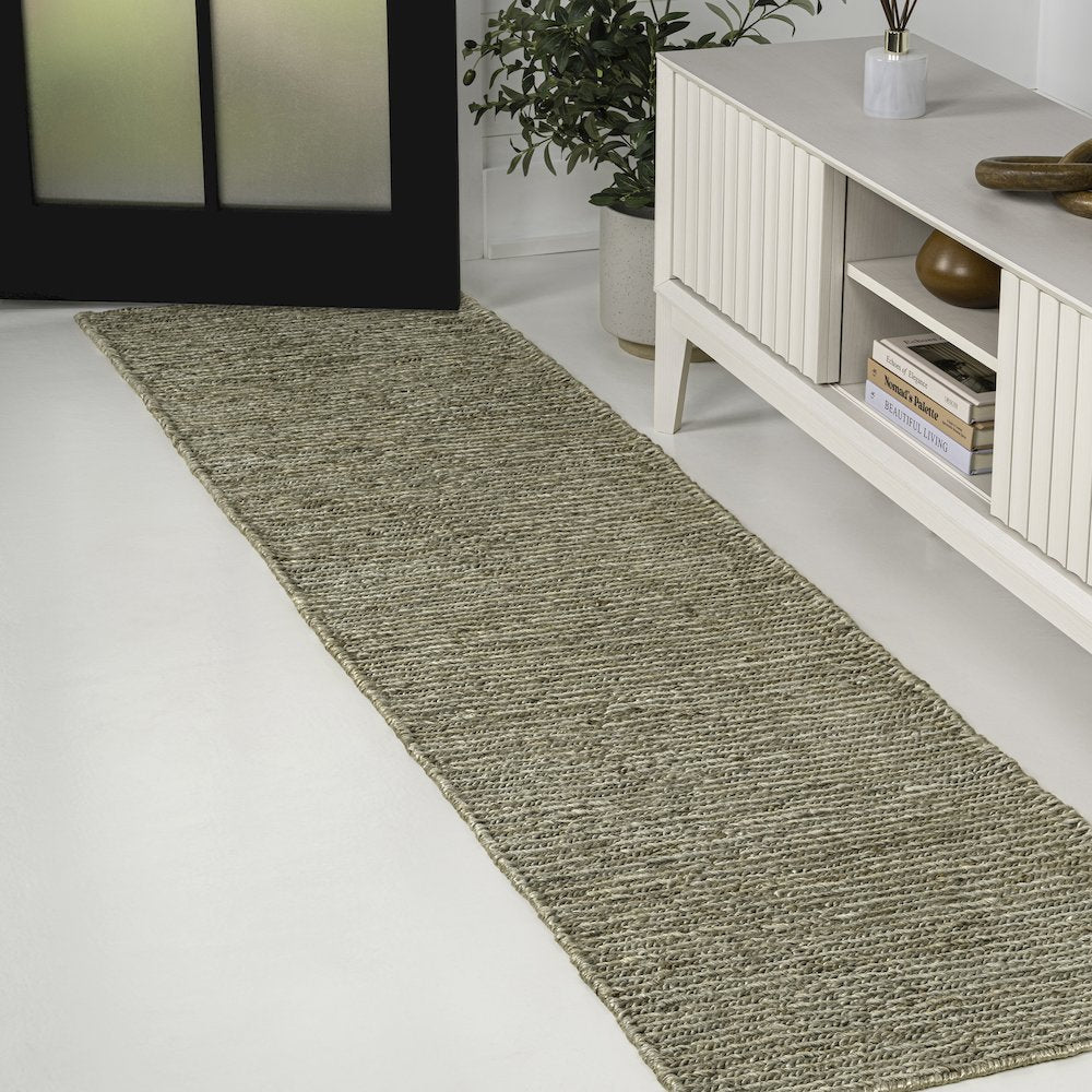 Griffin Rustic Farmhouse Woven Jute Solid Gray 2 ft. x 8 ft. Runner Rug