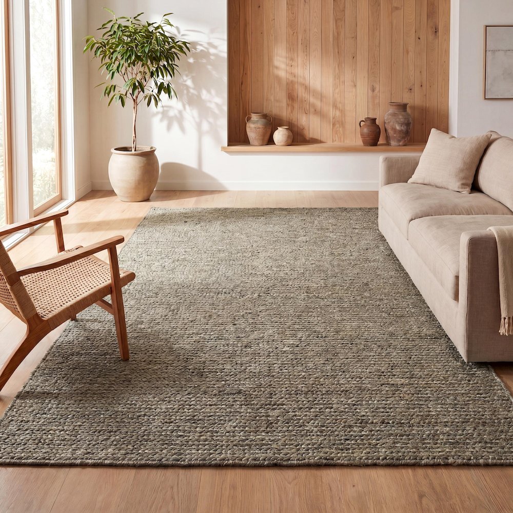 Griffin Rustic Farmhouse Woven Jute Solid Gray 5 ft. x 8 ft. Area Rug
