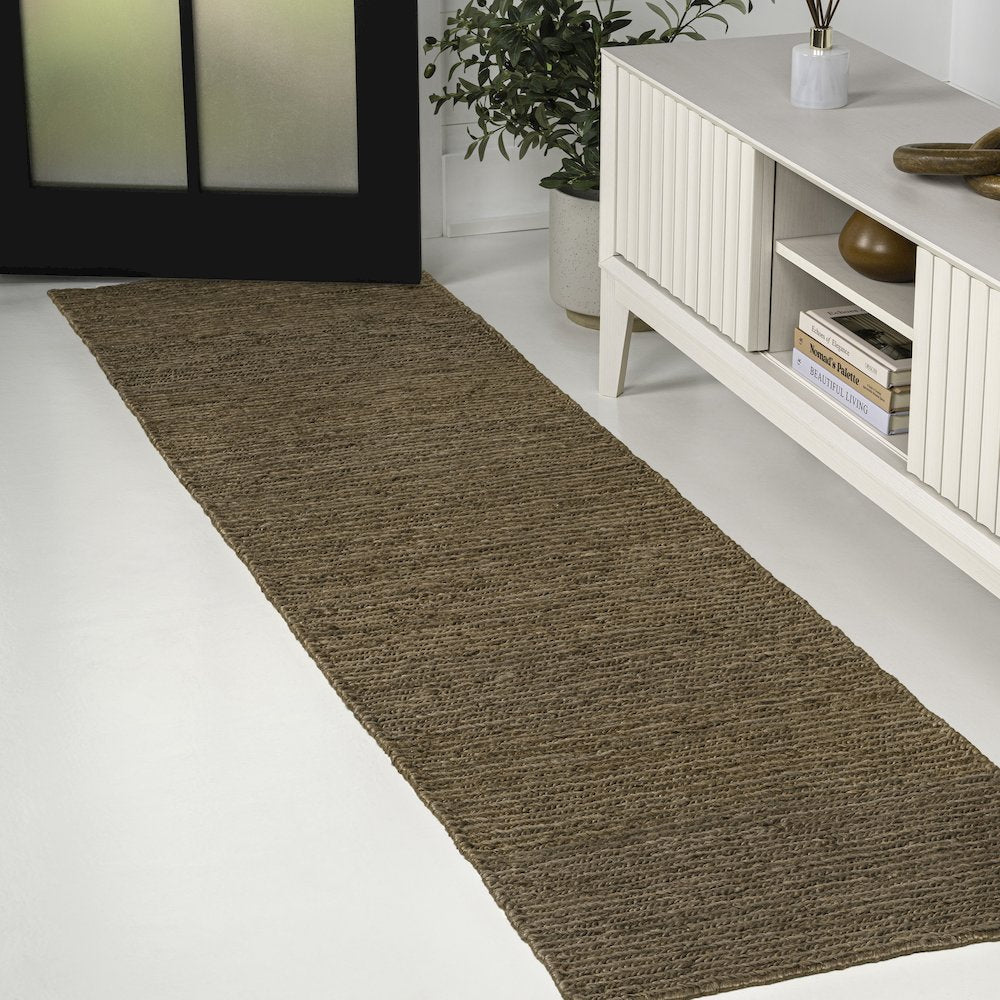 Griffin Rustic Farmhouse Woven Jute Solid Brown 2 ft. x 8 ft. Runner Rug
