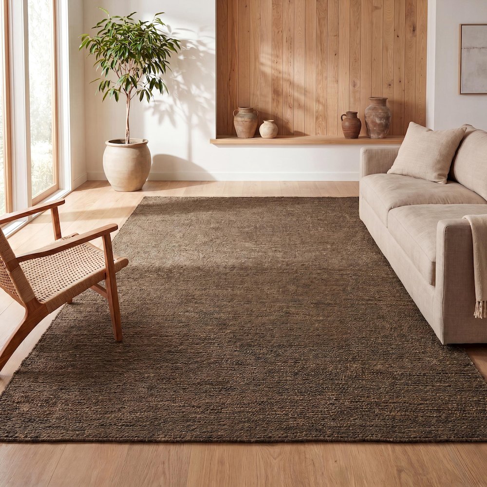 Griffin Rustic Farmhouse Woven Jute Solid Brown 5 ft. x 8 ft. Area Rug