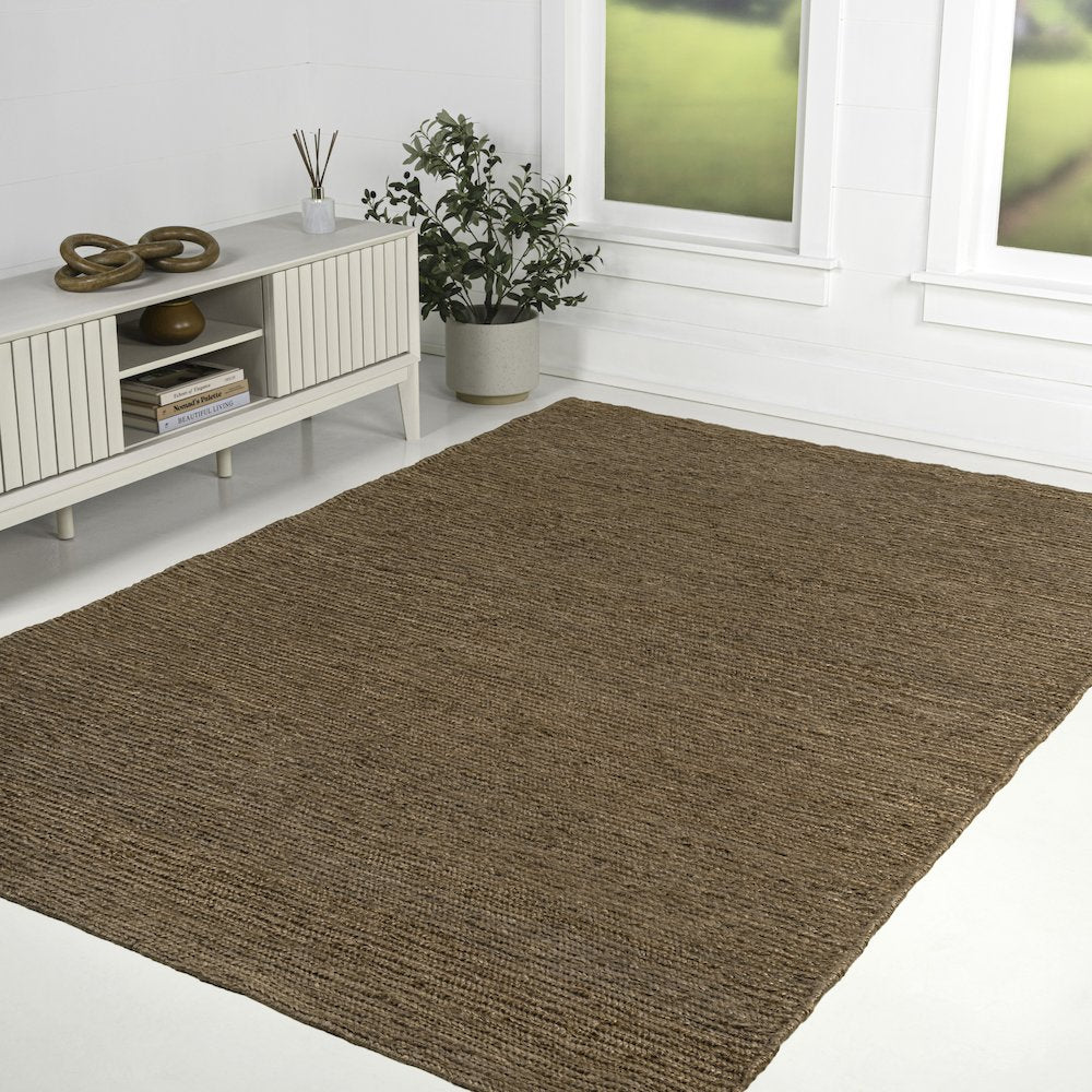 Griffin Rustic Farmhouse Woven Jute Solid Brown 3 ft. x 5 ft. Area Rug
