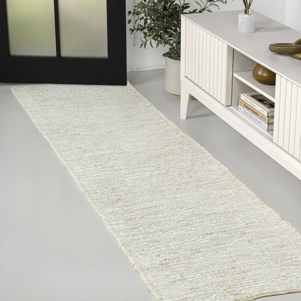 Griffin Rustic Farmhouse Woven Jute Solid Bleach 2 ft. x 8 ft. Runner Rug