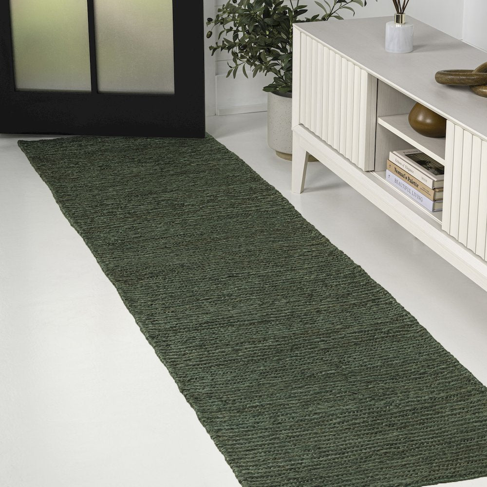 Griffin Rustic Farmhouse Woven Jute Solid Green 2 ft. x 8 ft. Runner Rug