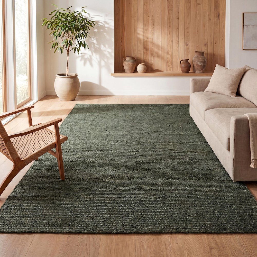 Griffin Rustic Farmhouse Woven Jute Solid Green 5 ft. x 8 ft. Area Rug