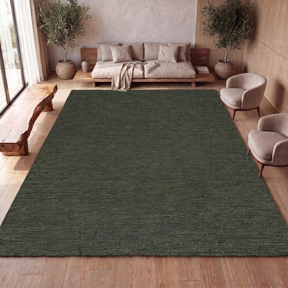Griffin Rustic Farmhouse Woven Jute Solid Green 5 ft. x 8 ft. Area Rug