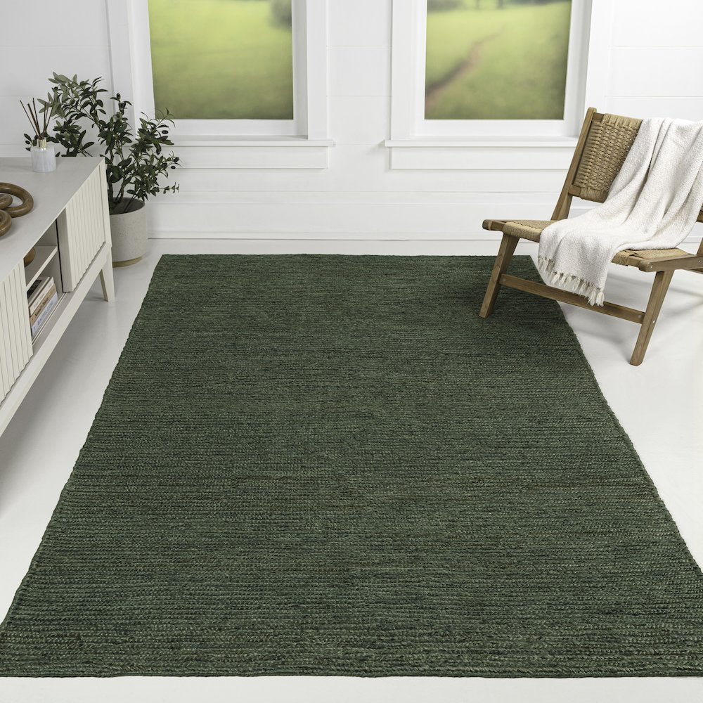 Griffin Rustic Farmhouse Woven Jute Solid Green 3 ft. x 5 ft. Area Rug