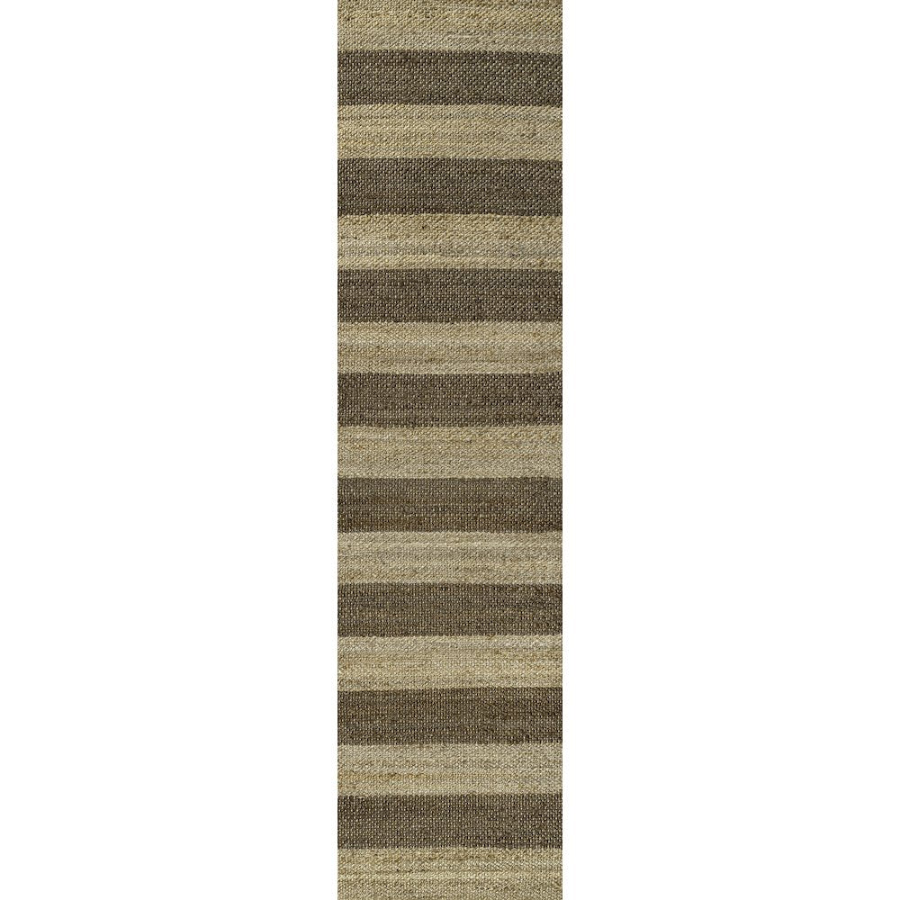 Jayden Farmhouse Woven Jute Stripe Natural/Brown 2 ft. x 10 ft. Runner Rug