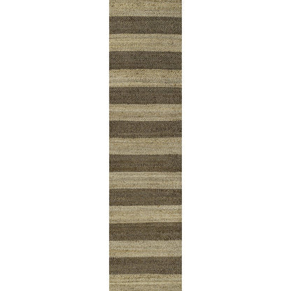 Jayden Farmhouse Woven Jute Stripe Natural/Brown 2 ft. x 10 ft. Runner Rug