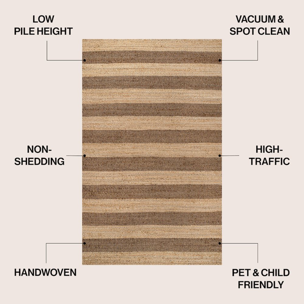 Jayden Farmhouse Woven Jute Stripe Natural/Brown 2 ft. x 10 ft. Runner Rug