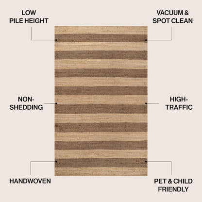 Jayden Farmhouse Woven Jute Stripe Natural/Brown 2 ft. x 10 ft. Runner Rug