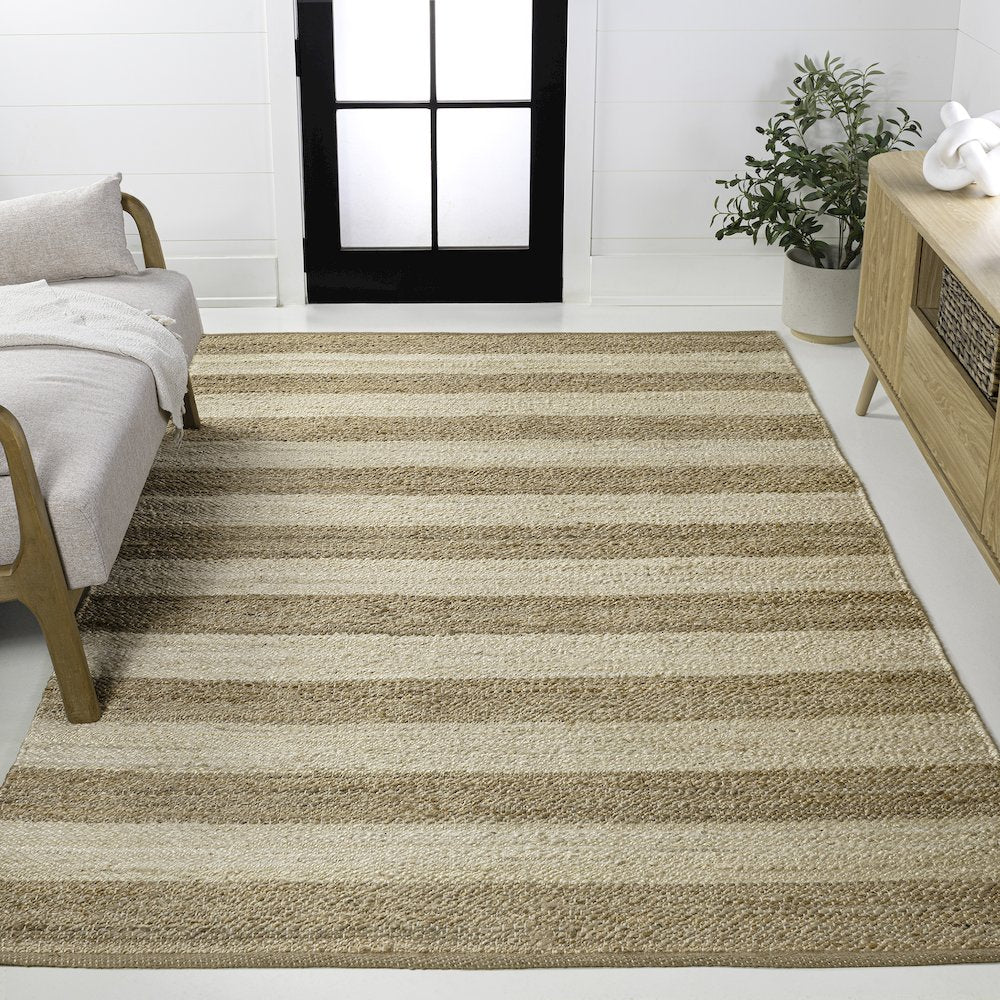 Jayden Rustic Farmhouse Woven Jute Stripe Natural/Bleach 3 ft. x 5 ft. Area Rug