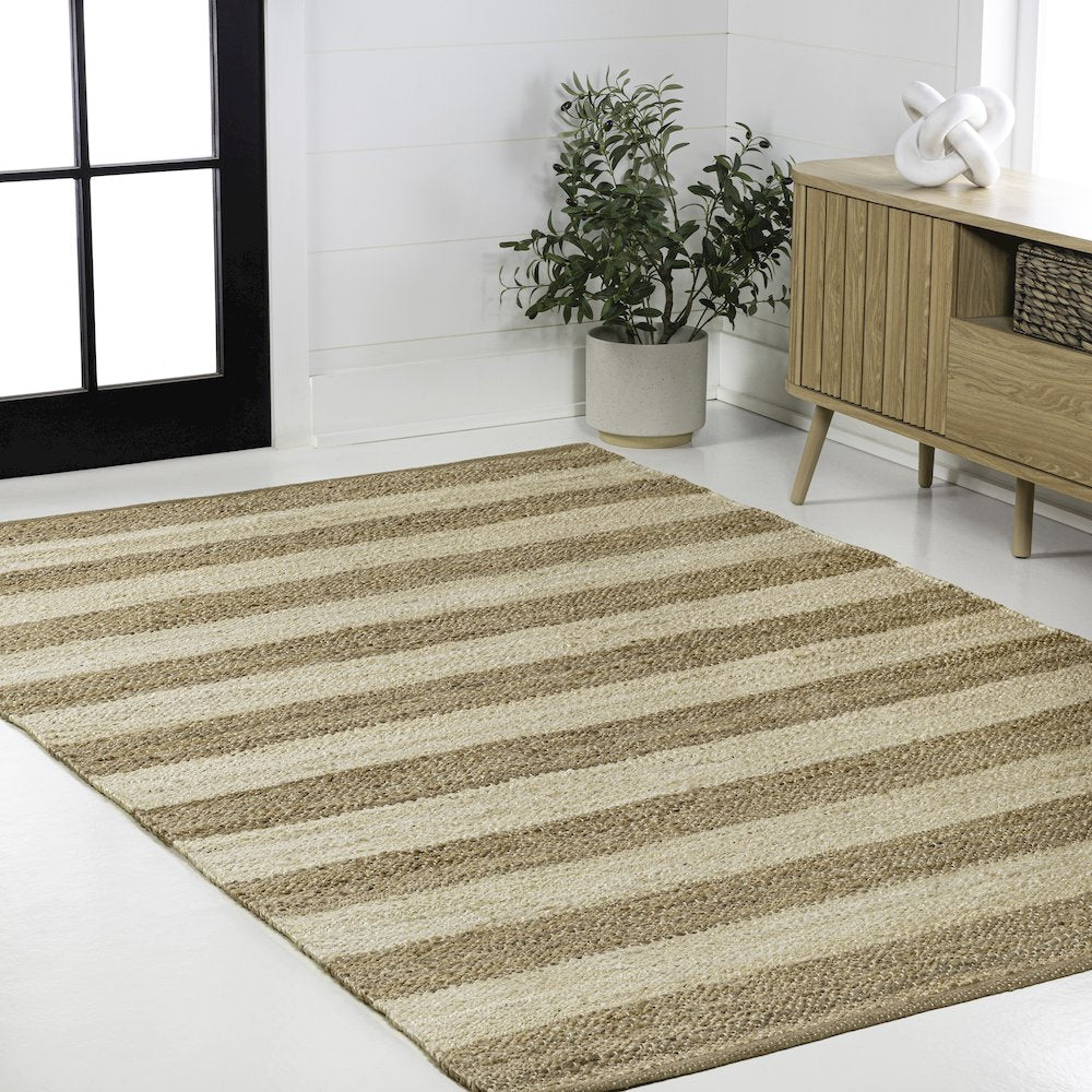 Jayden Rustic Farmhouse Woven Jute Stripe Natural/Bleach 3 ft. x 5 ft. Area Rug