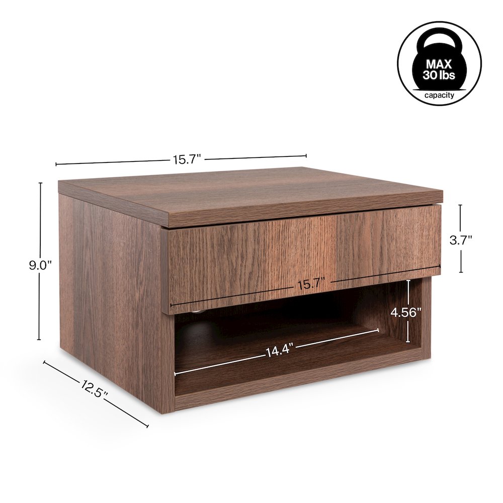 Ettore 15.7" Modern Matte Dark Brown Floating Nightstand