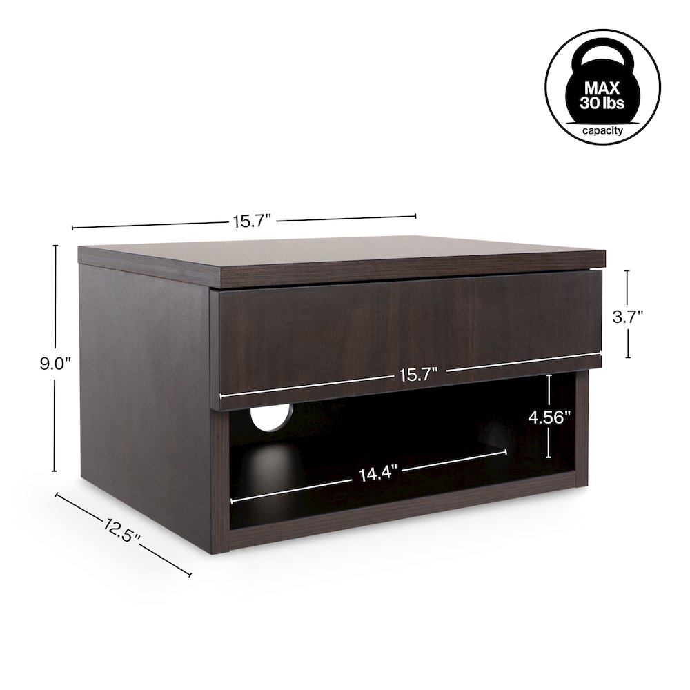 Ettore 15.7" Modern Matte Black Floating Nightstand