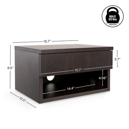 Ettore 15.7" Modern Matte Black Floating Nightstand