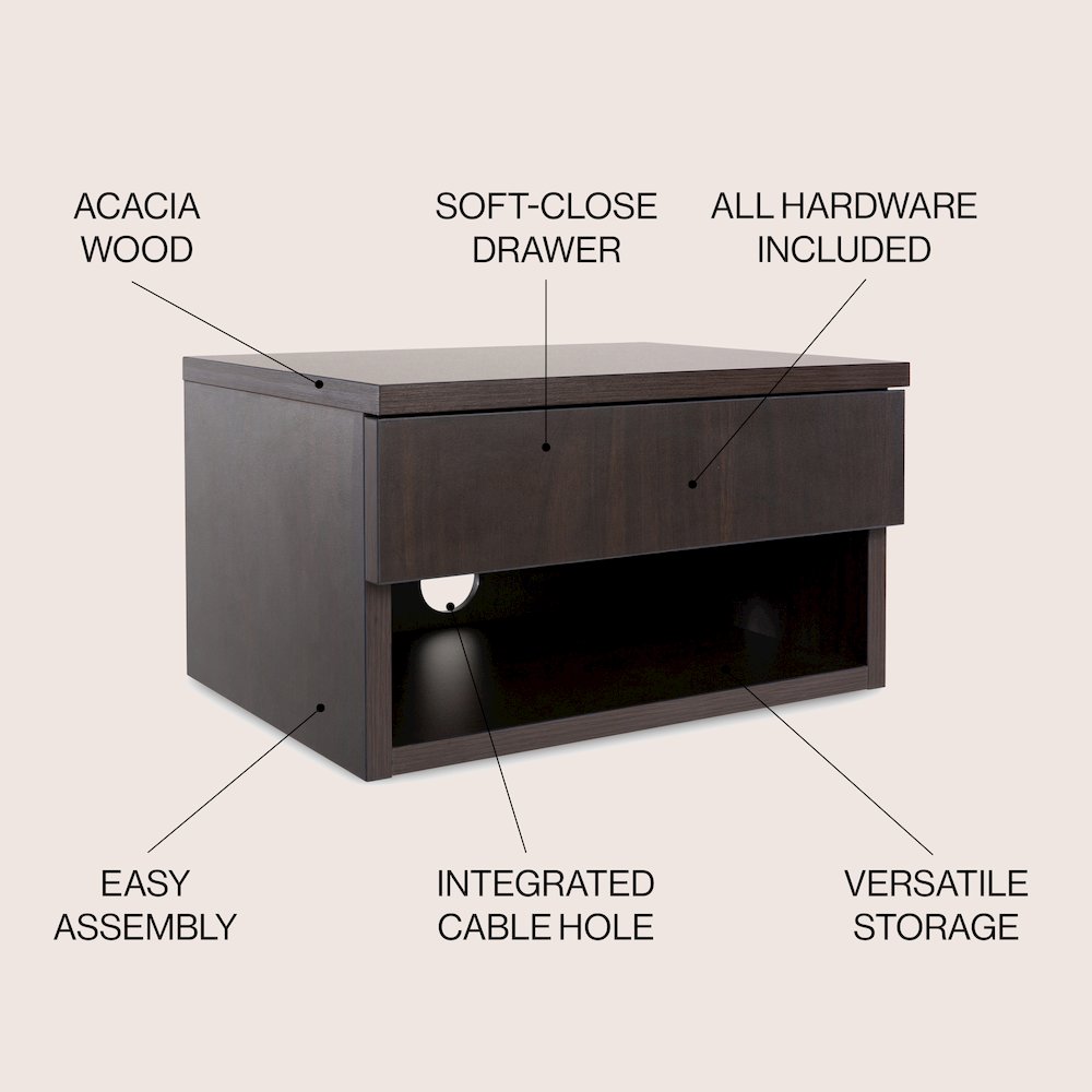 Ettore 15.7" Modern Matte Black Floating Nightstand