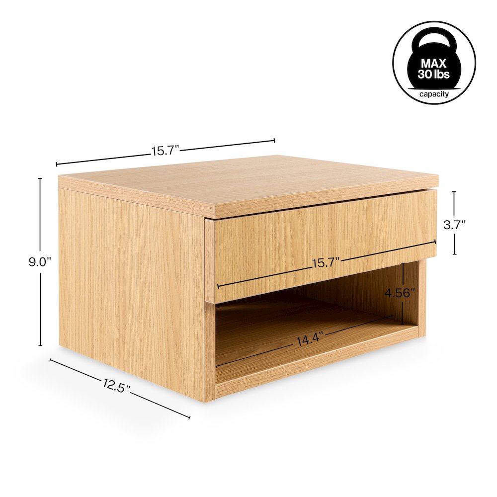 Ettore 15.7" Modern Matte Light Oak Floating Nightstand